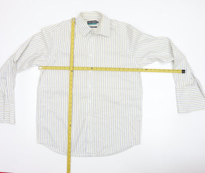 Marks & Spencer Men White Stripe Cotton Non-Iron Shirt Size 16