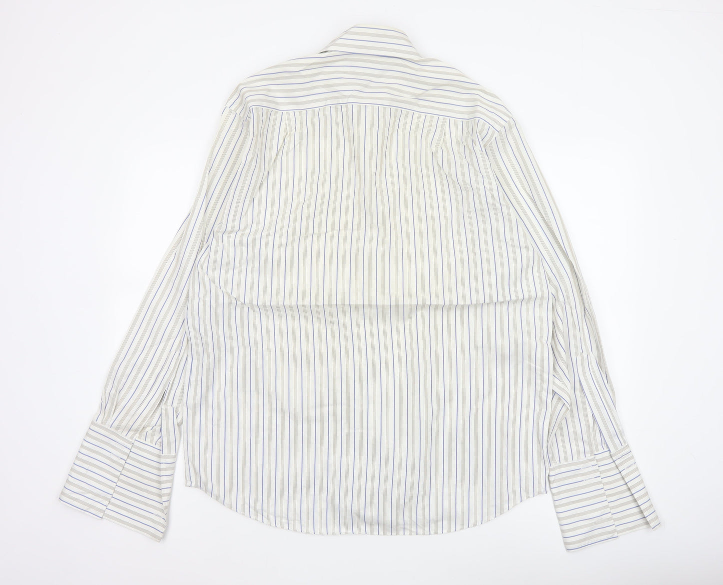 Marks & Spencer Men White Stripe Cotton Non-Iron Shirt Size 16