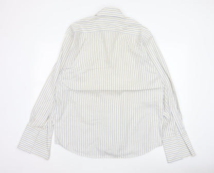 Marks & Spencer Men White Stripe Cotton Non-Iron Shirt Size 16