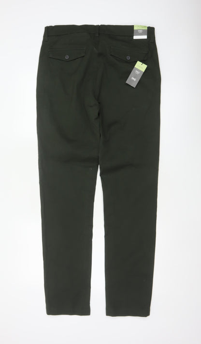 Marks and Spencer Men's Green 34/33 Slim Fit Stretch Chino Trousers