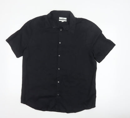 Marks and Spencer Men Black L Pure Linen Short Sleeve Button-Up Shirt