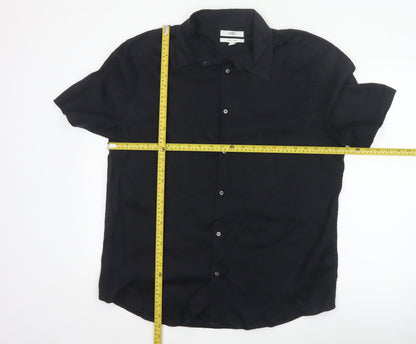 Marks and Spencer Men Black L Pure Linen Short Sleeve Button-Up Shirt