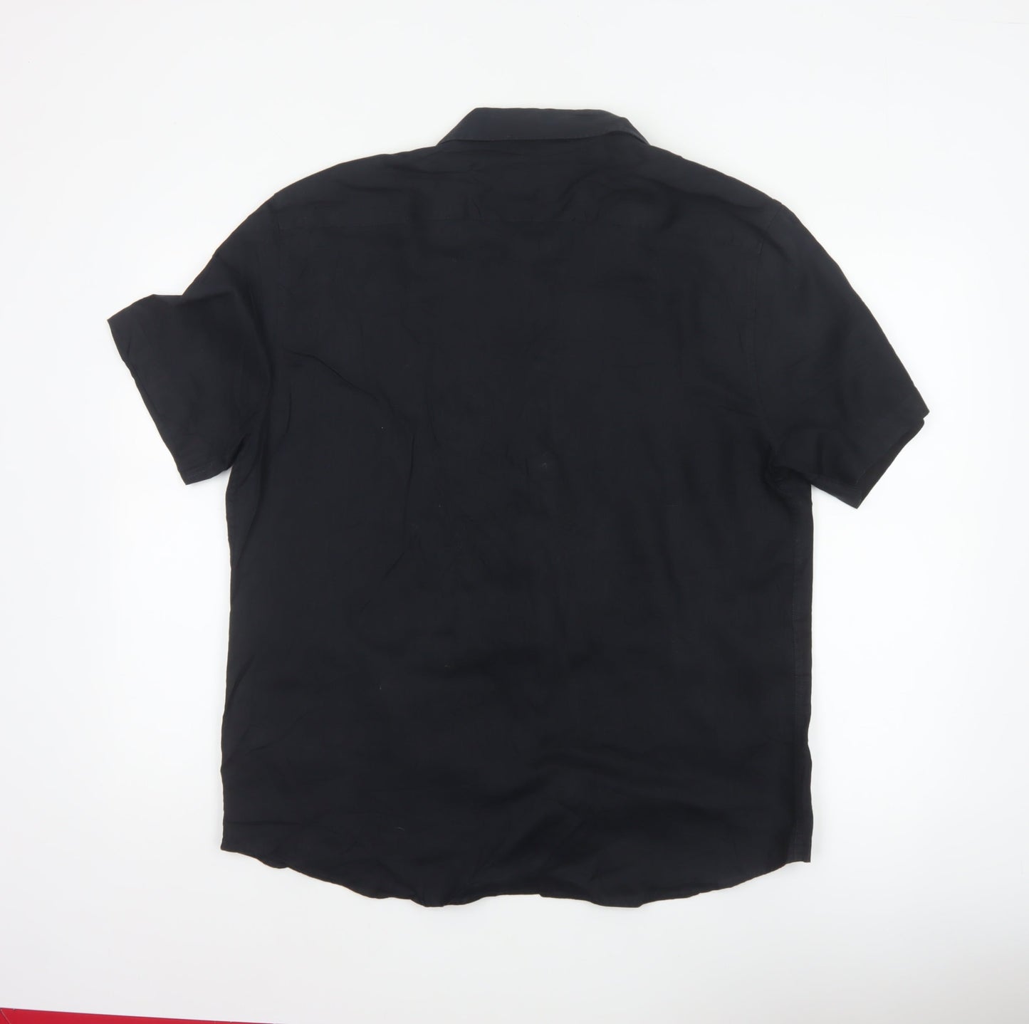 Marks and Spencer Men Black L Pure Linen Short Sleeve Button-Up Shirt
