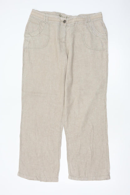 Hurricane Women’s Beige UK 14 Slim Linen Cotton Carpenter Trousers
