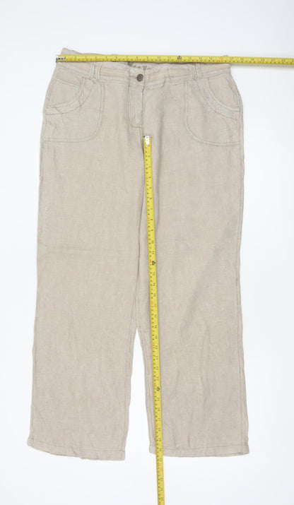 Hurricane Women’s Beige UK 14 Slim Linen Cotton Carpenter Trousers