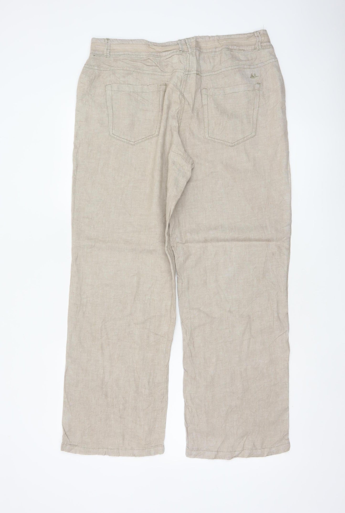Hurricane Women’s Beige UK 14 Slim Linen Cotton Carpenter Trousers