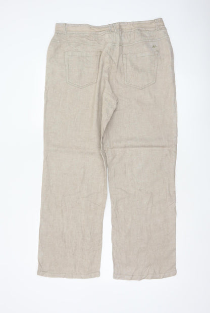Hurricane Women’s Beige UK 14 Slim Linen Cotton Carpenter Trousers