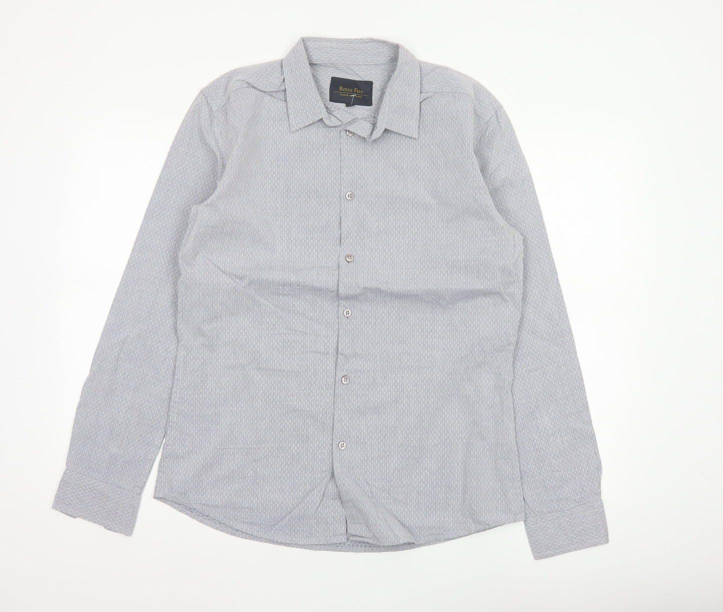 Retro Fire Men's Grey M Geometric Cotton Long Sleeve Button-Up Shirt