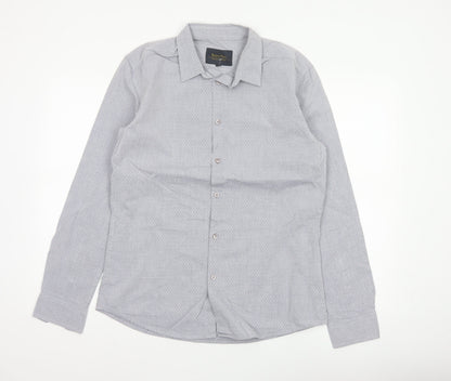 Retro Fire Men's Grey M Geometric Cotton Long Sleeve Button-Up Shirt