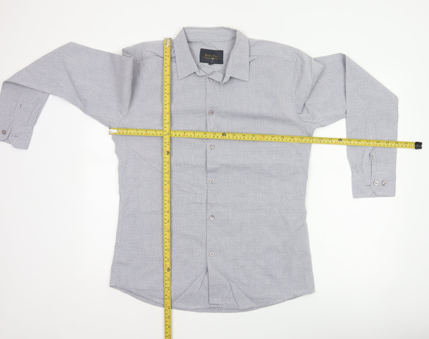 Retro Fire Men's Grey M Geometric Cotton Long Sleeve Button-Up Shirt