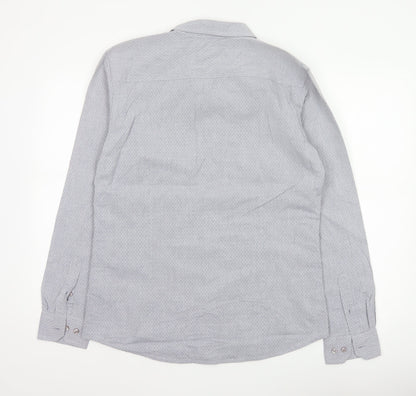 Retro Fire Men's Grey M Geometric Cotton Long Sleeve Button-Up Shirt