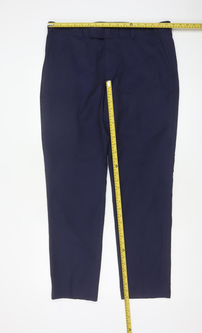 Moss London Men’s Blue 36 Regular Straight Dress Trousers Lined