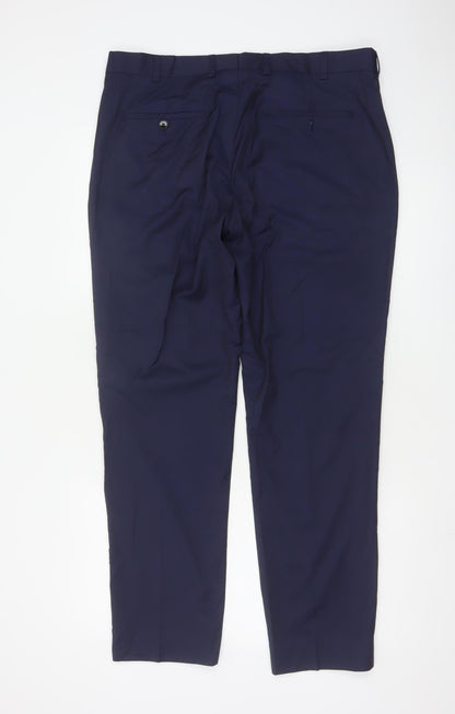 Moss London Men’s Blue 36 Regular Straight Dress Trousers Lined