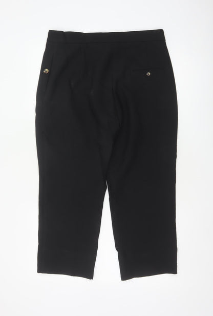 M&S Women's Black UK 12 Short Straight Leg Smart Trousers Pockets