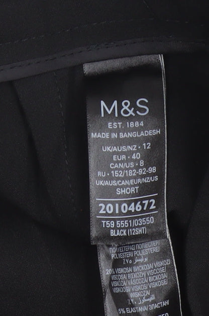 M&S Women's Black UK 12 Short Straight Leg Smart Trousers Pockets