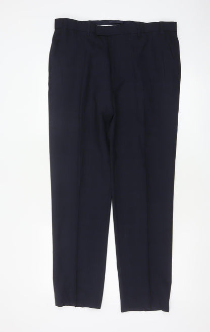 Marks & Spencer Men Blue 34 31 Tailored Wool Blend Dress Trousers