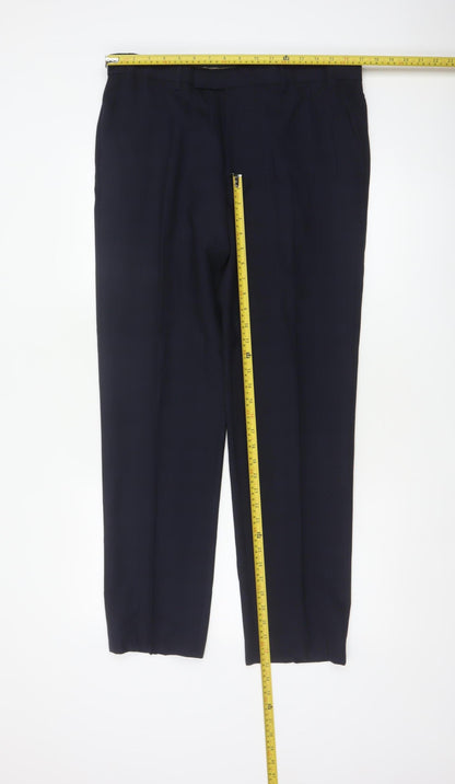 Marks & Spencer Men Blue 34 31 Tailored Wool Blend Dress Trousers