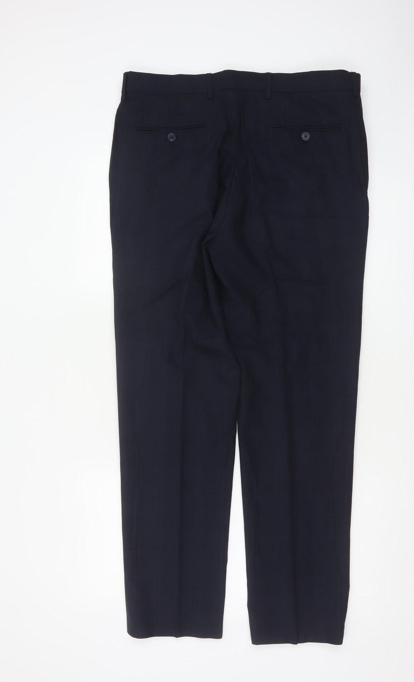 Marks & Spencer Men Blue 34 31 Tailored Wool Blend Dress Trousers