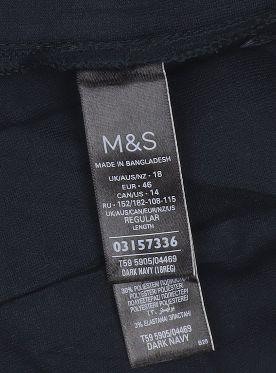 Marks & Spencer Women’s Navy UK 18 Regular Straight Stretch Trousers