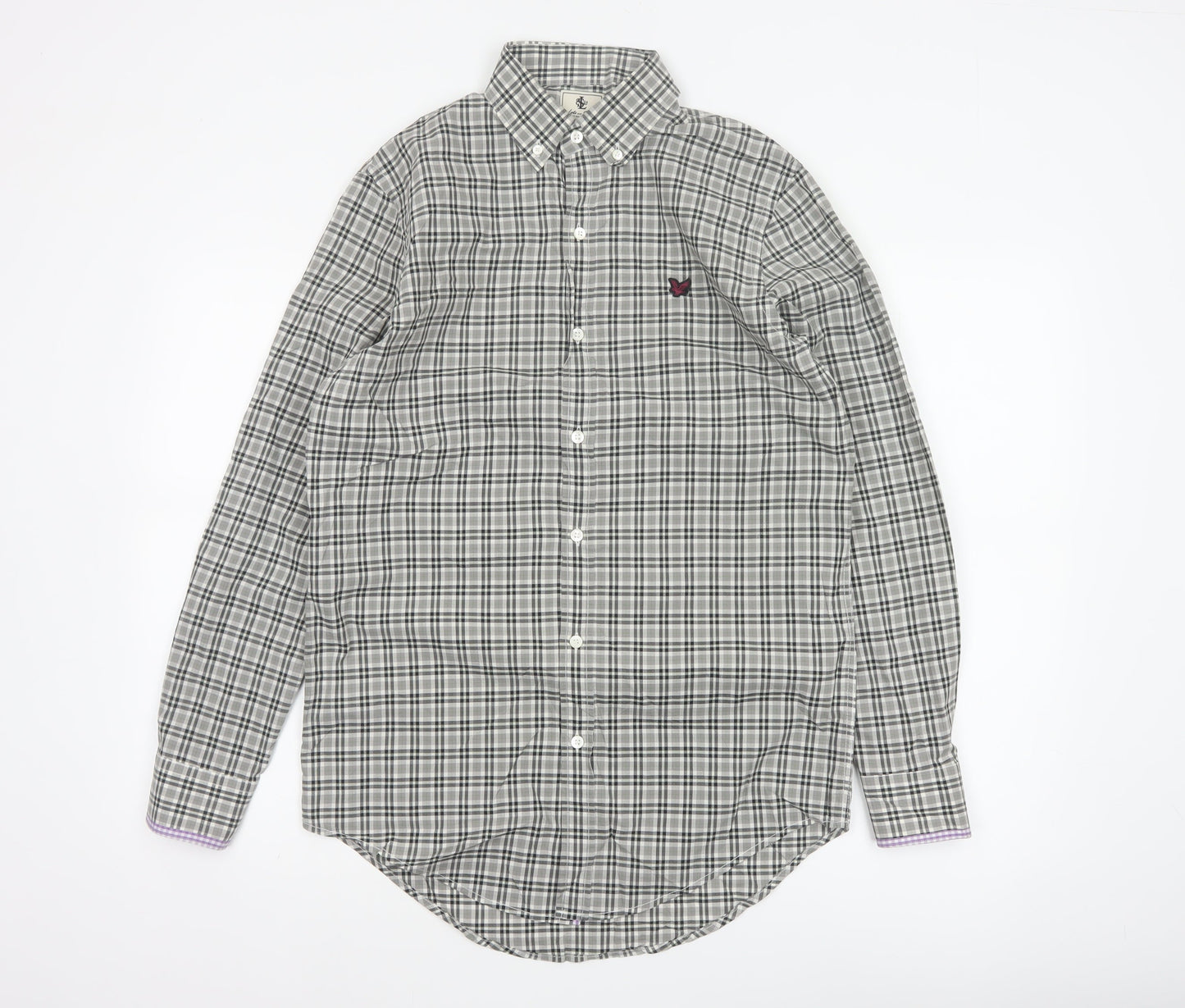 Lyle & Scott Men’s Grey Check Cotton Button-Up Shirt Size S Long Sleeve