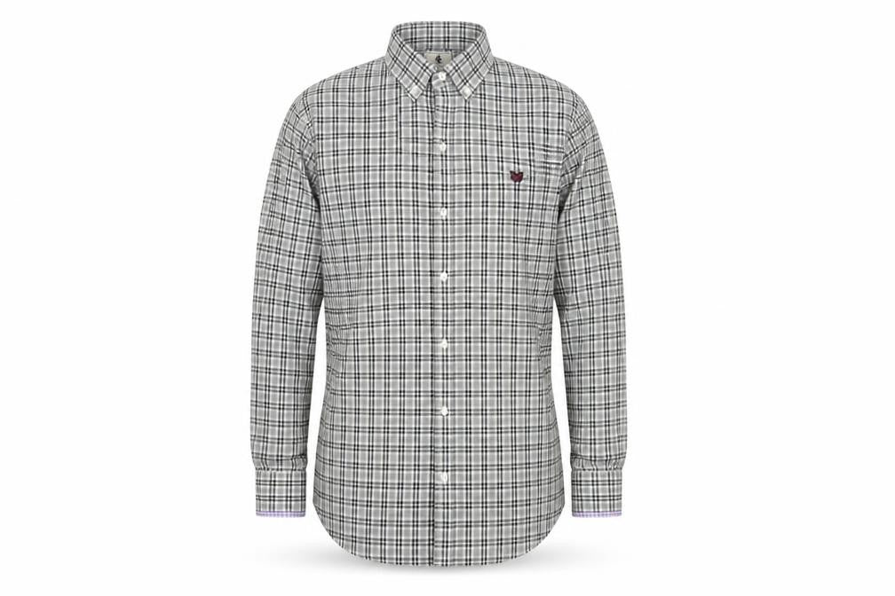 Lyle & Scott Men’s Grey Check Cotton Button-Up Shirt Size S Long Sleeve