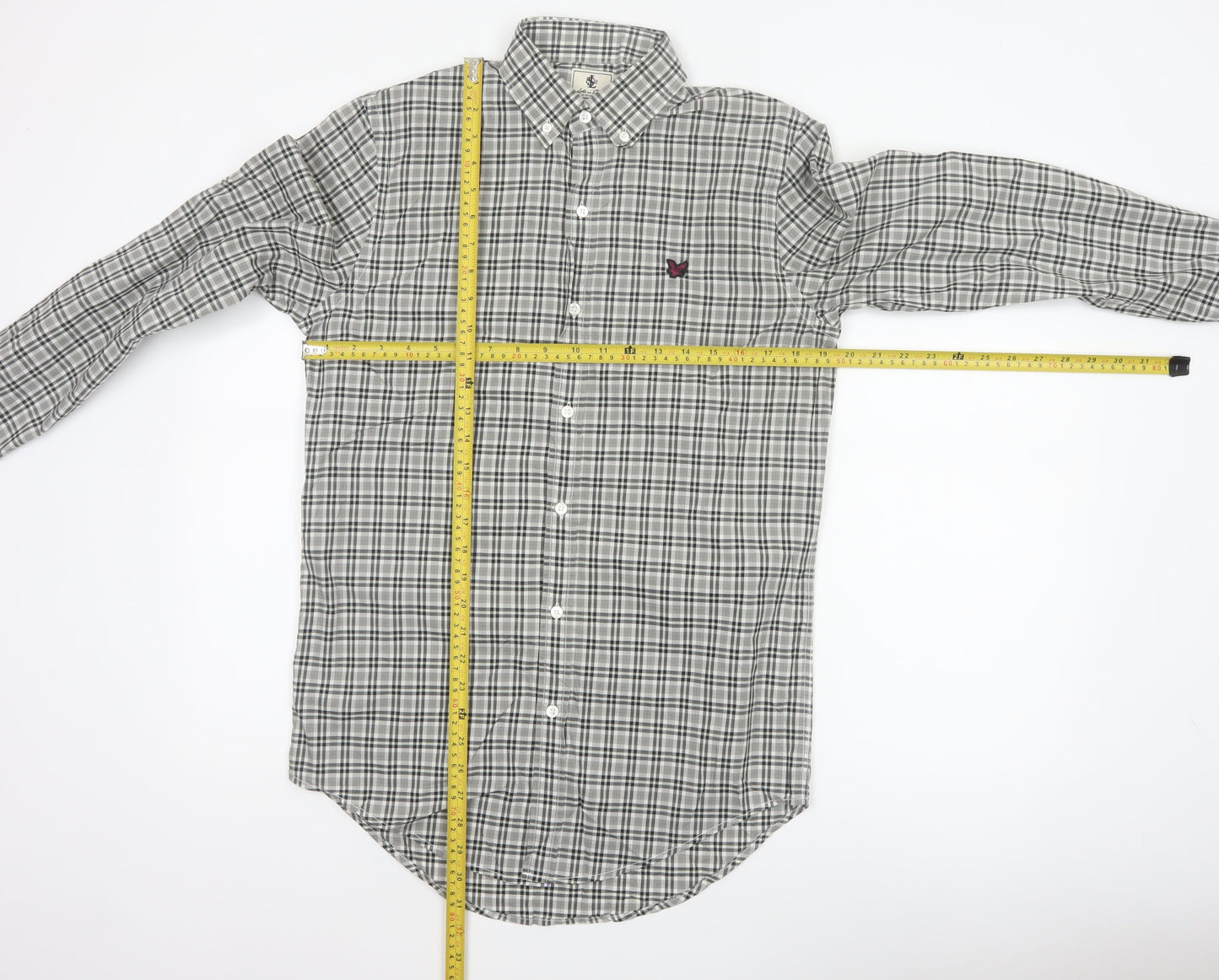Lyle & Scott Men’s Grey Check Cotton Button-Up Shirt Size S Long Sleeve