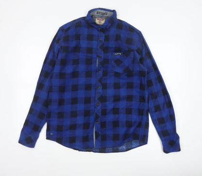 Tokyo Laundry Men's Blue Check Cotton Shirt M Long Sleeve Button-Up