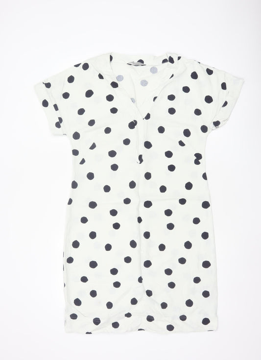 Marks & Spencer Women White Black Polka Dot UK 10 Shift Midi Dress
