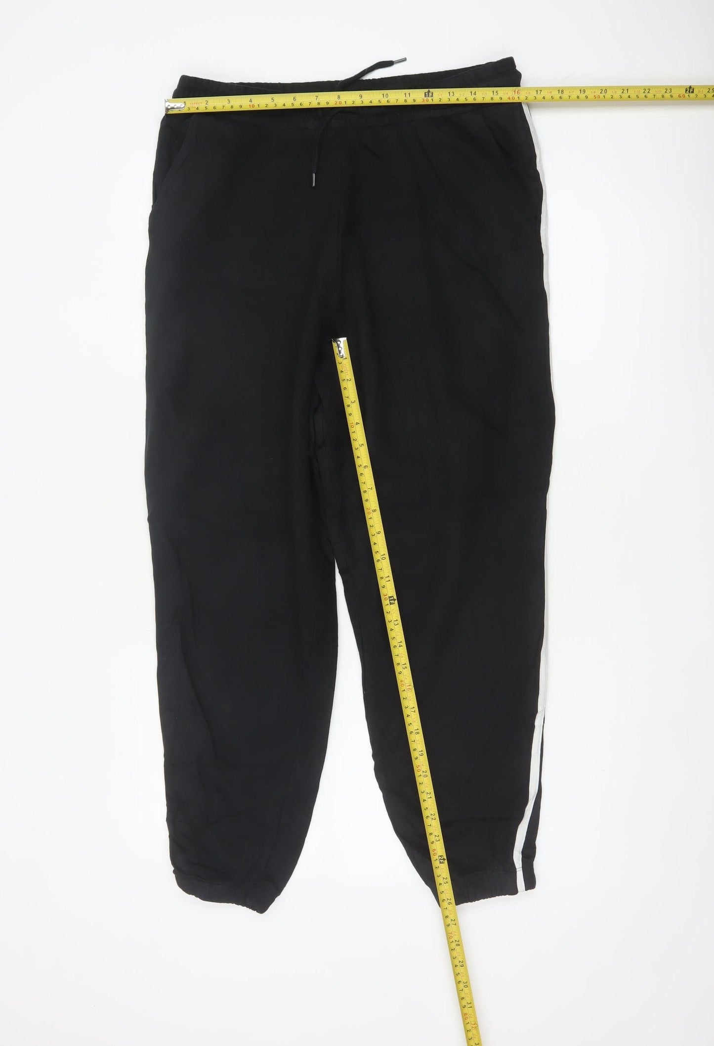 George Men’s Black S Jogger Trousers Cotton Drawstring Side Stripe 30R