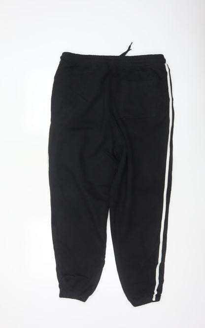 George Men’s Black S Jogger Trousers Cotton Drawstring Side Stripe 30R