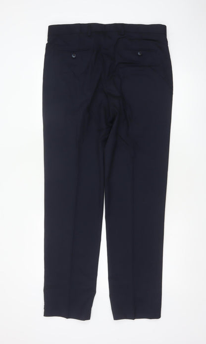 Marks and Spencer Mens Navy 34 Regular Wool Blend Straight Dress Trousers
