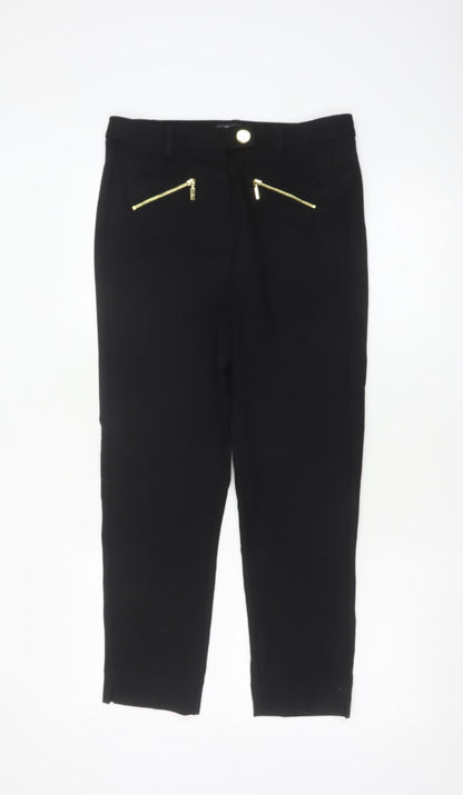 Marks and Spencer Women Black UK 10 Short Straight Zip Detail Trousers