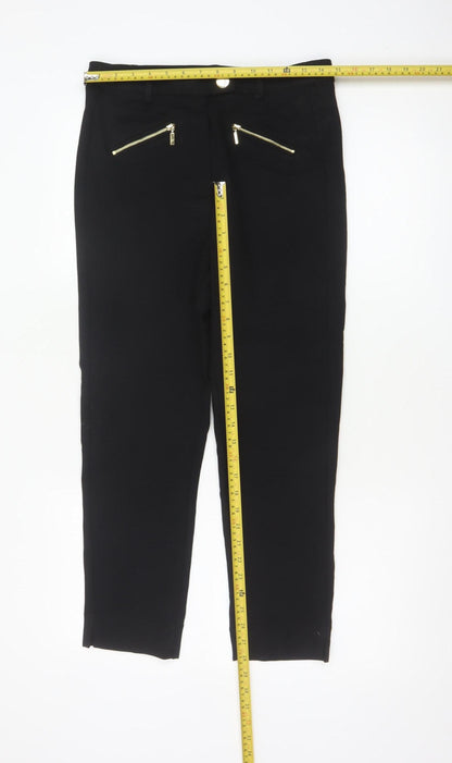 Marks and Spencer Women Black UK 10 Short Straight Zip Detail Trousers