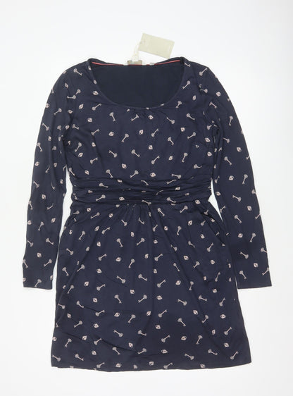 Boden Women Blue Petite UK 12 Jersey Ruched Knee Length Sheath Dress