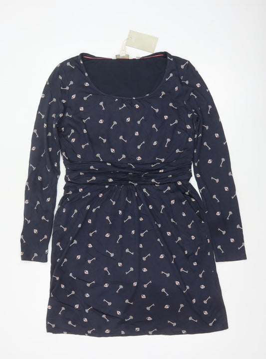Boden Women Blue Petite UK 12 Jersey Ruched Knee Length Sheath Dress