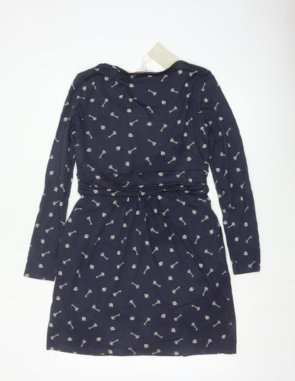 Boden Women Blue Petite UK 12 Jersey Ruched Knee Length Sheath Dress