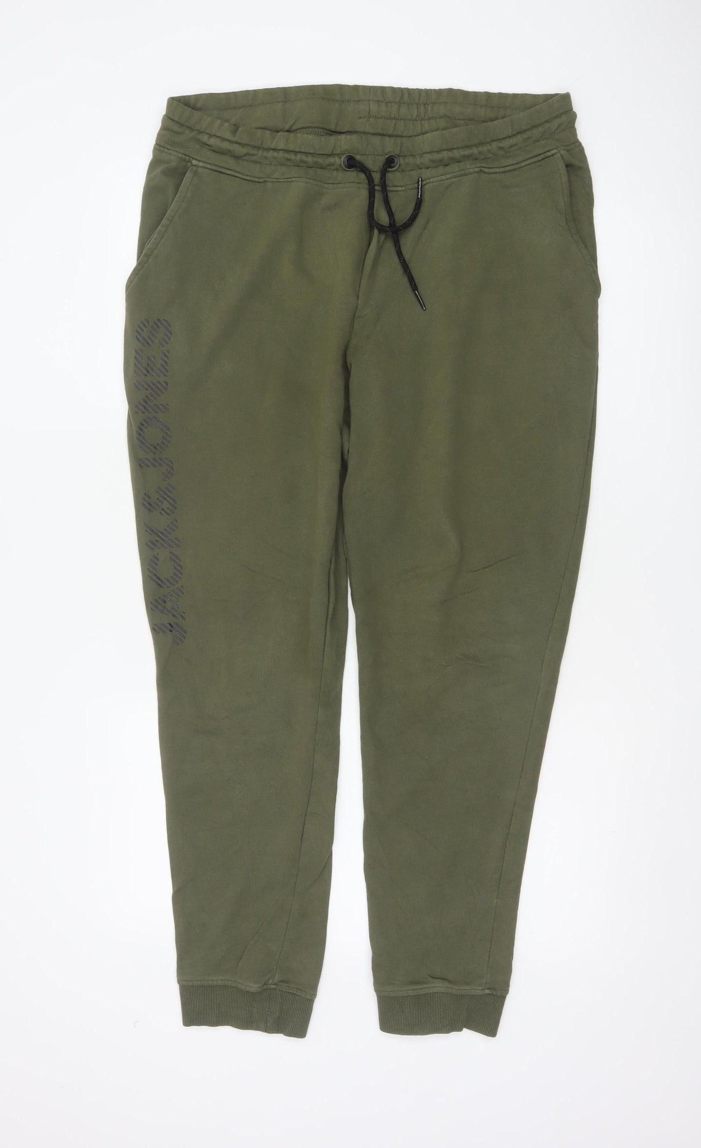 Jack & Jones Men Green XL Logo Cotton Blend Jogger Trousers