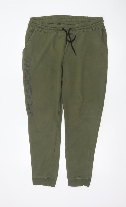 Jack & Jones Men Green XL Logo Cotton Blend Jogger Trousers
