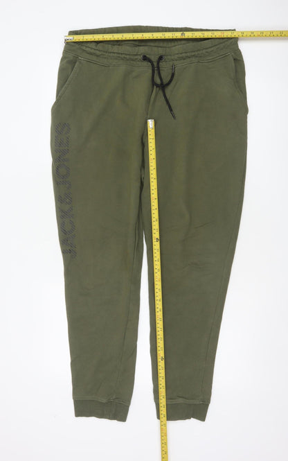 Jack & Jones Men Green XL Logo Cotton Blend Jogger Trousers