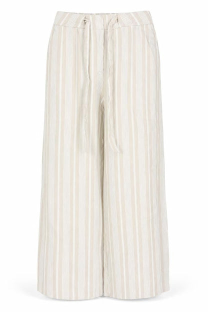 Mint Velvet Women Beige Stripe Linen Wide Leg Tie Trousers UK 4