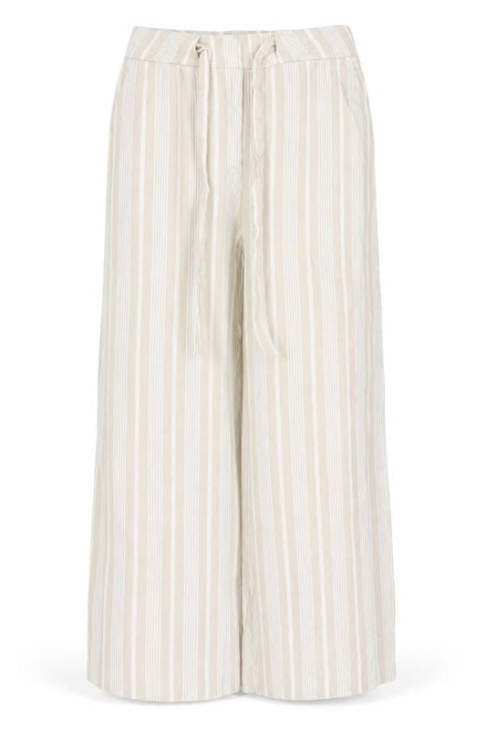 Mint Velvet Women Beige Stripe Linen Wide Leg Tie Trousers UK 4