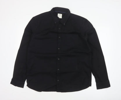 Marks and Spencer Men Black L Regular Fit Cotton Button-Down Shirt