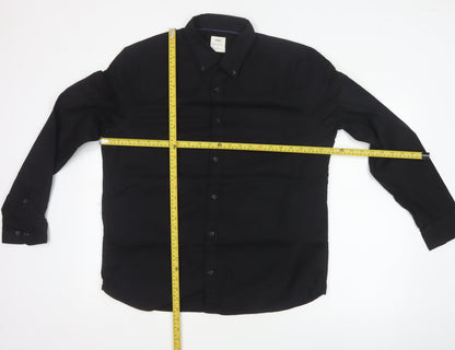 Marks and Spencer Men Black L Regular Fit Cotton Button-Down Shirt