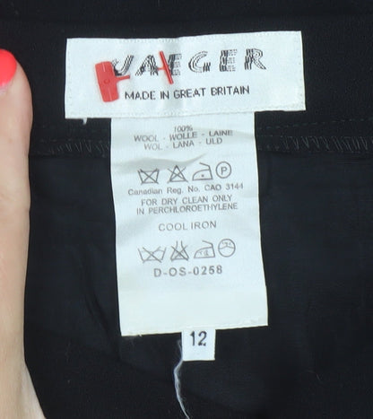 Vanger Women's Black UK 12 Wool A-Line Knee Skirt Made in Britain