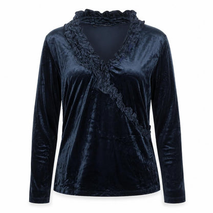 Javier Simorra Women Blue UK 14 Silk Velvet Ruffle Wrap Blouse