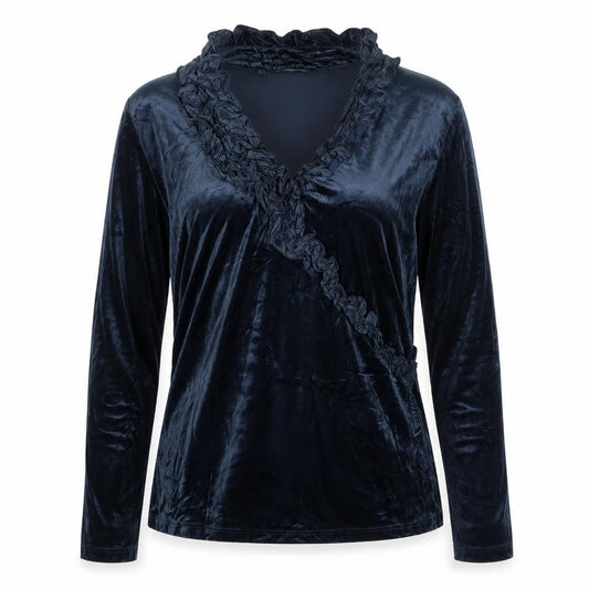 Javier Simorra Women Blue UK 14 Silk Velvet Ruffle Wrap Blouse