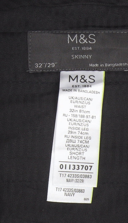 Marks and Spencer Men's Navy 32/29 Skinny Dress Trousers Slim Fit
