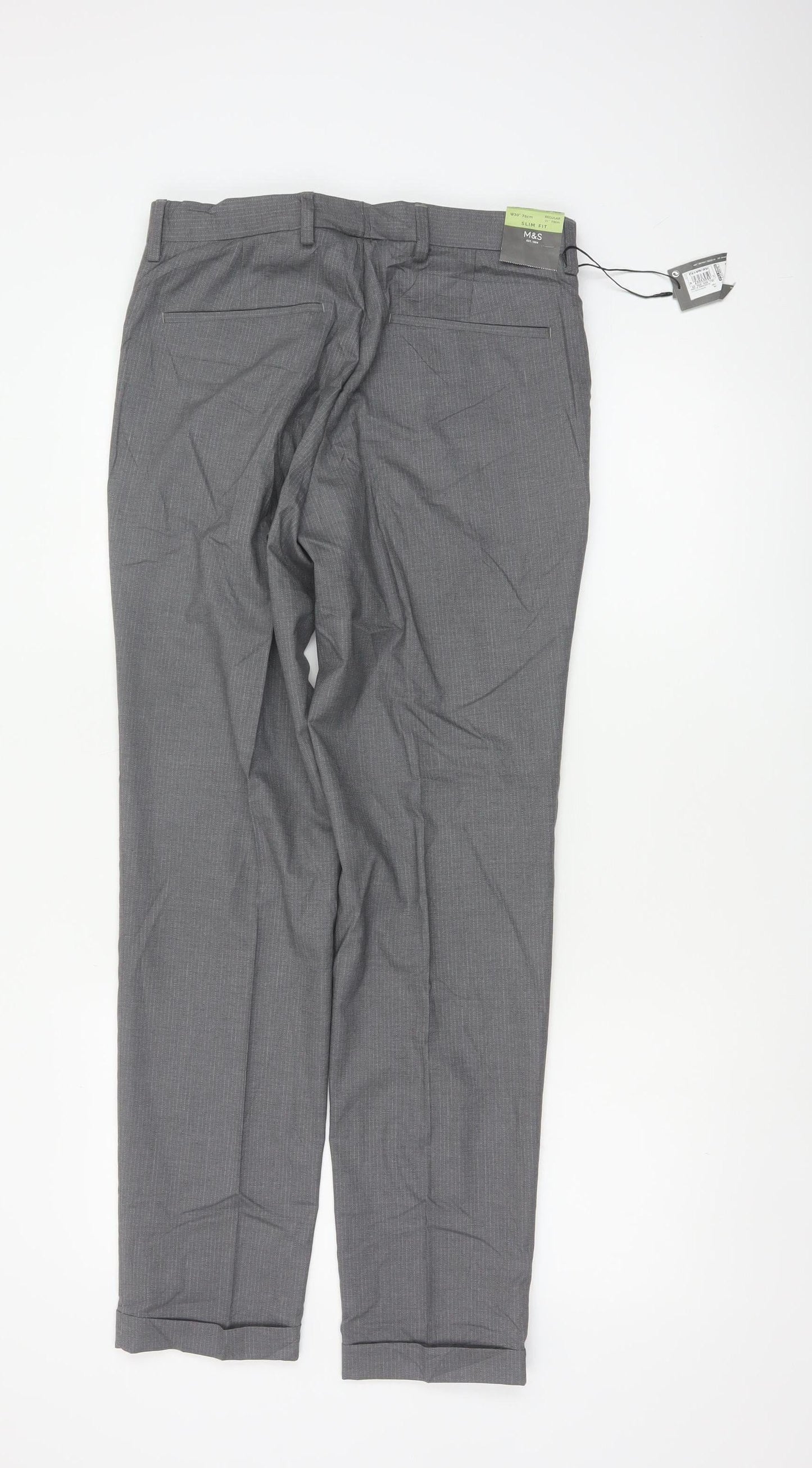 M&S Mens Grey Pinstripe Slim Dress Trousers 30in 31in Leg