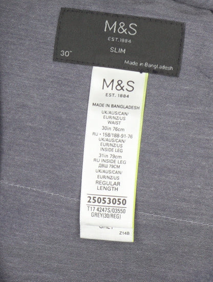 M&S Mens Grey Pinstripe Slim Dress Trousers 30in 31in Leg