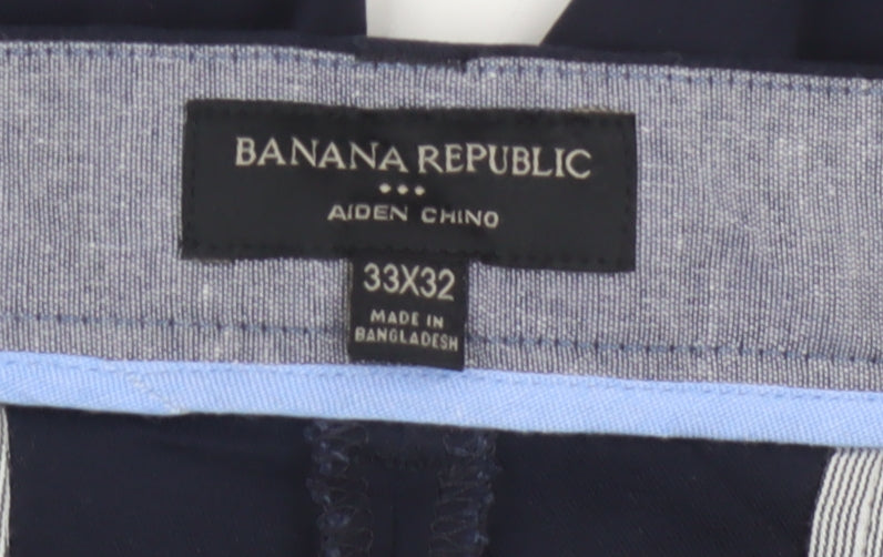 Banana Republic Men's Blue 33x32 Aiden Chino Slim Stretch Trousers